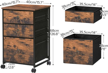HOOBRO 3-Drawer Mobile File Cabinet, Vertical Filing Cabinet, Office Cabinet, Filing Cabinet for Home Office, Rolling Printer Stand, A4/Letter-Sized, Nonwovens Drawer, Rustic Brown BF30WJ01