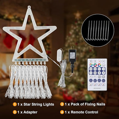 PUHONG Christmas Decoration Star Flowing Multicolor Color Changing Lights Outdoor, 320 LED 16.4Ft Star Waterfall Tree Lights with 8 Lighting Modes Remote Timer, for Xmas New Year Holiday Birthday