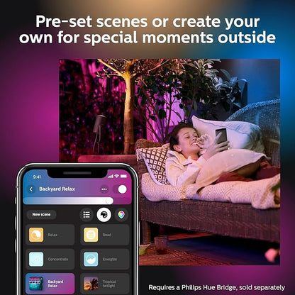 Philips Hue Lily Outdoor Smart Spot Light - White & Color Ambiance LED Walkway Lights - Low Voltage Lighting - 1 Pack - Requires Bridge and Power Supply - Control with App and Voice - Weatherproof