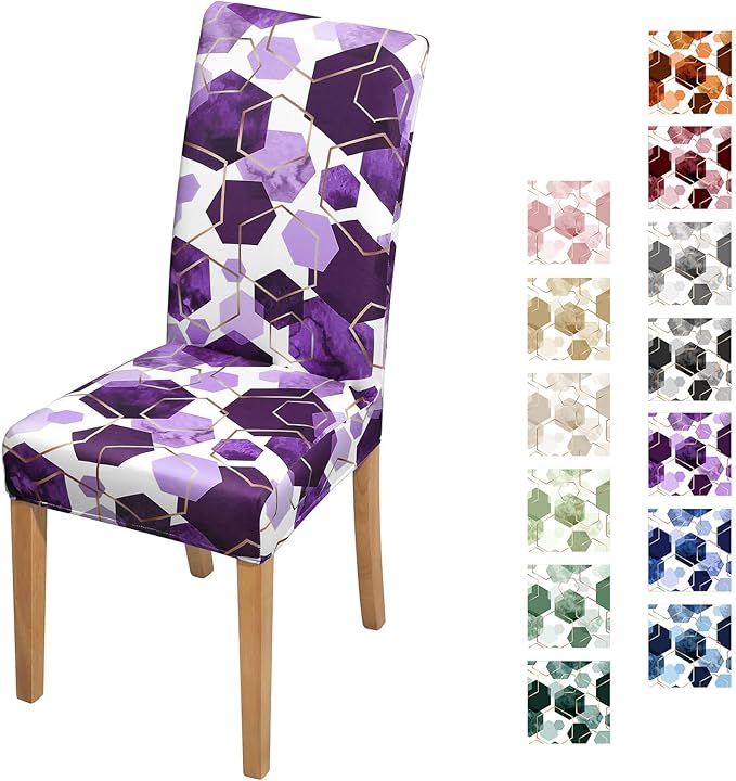 Gibelle Dining Room Chair Covers Set of 6, Soft Stretch Kitchen Chair Covers Slipcover Protector, Removable Washable Geometric Parson Chair Covers 6 Pack, Purple