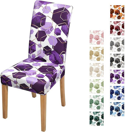 Gibelle Dining Room Chair Covers Set of 6, Soft Stretch Kitchen Chair Covers Slipcover Protector, Removable Washable Geometric Parson Chair Covers 6 Pack, Purple