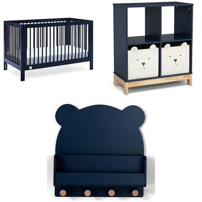 Delta Children babyGap Charlie 6-in-1 Convertible Crib + Brannan Bear Bookcase with Bins + Brannan Bear Wall Shelf with 4 Hooks, Navy (Bundle)