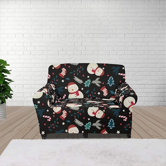 FKELYI Christmas Decor Sofa Couch Cover Cute Snowman Furniture Protector Easy Going Stretch Sofa Slipcover for Indoor Washable Sofa Slipcovers S