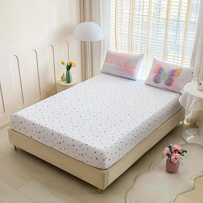Twin Size Comforter Set for Girls, 5-Piece Bed in a Bag, 3D Colorful Butterfly Bedding Comforter Sheet Set, Ultra Soft and Fluffy, Pink & Rainbow Color