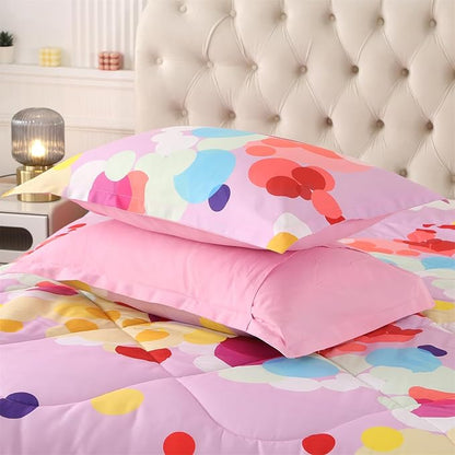 ENCOFT Pink Comforter Set Queen for Girls and Boys, Premium 3 Piece Colorful Bubbles Bedding Set Color, Comfortable and Breathable for Teens and Adults, 1 Comforter and 2 Pillowcases