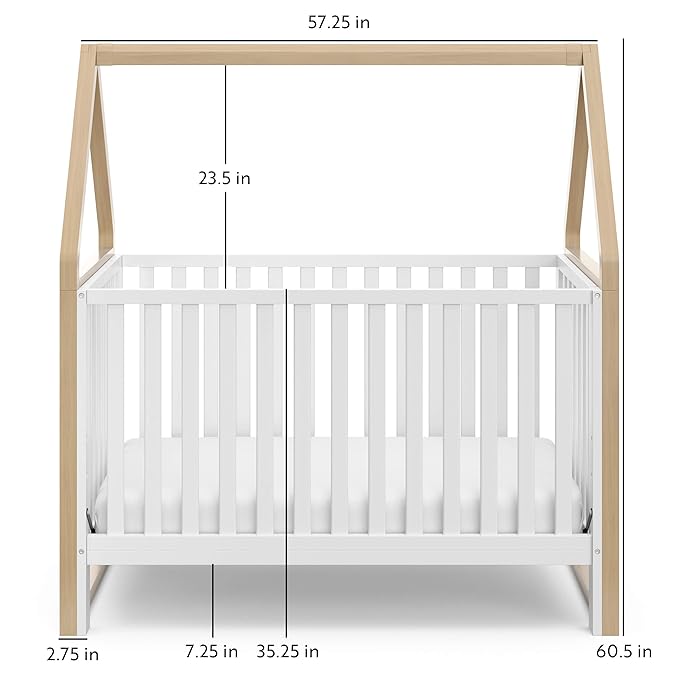 Storkcraft Orchard 5-in-1 Convertible Crib (White with Driftwood) – GREENGUARD Gold Certified, Canopy Style Baby Crib, Converts from Crib to Toddler Bed, Daybed and Full-Size Bed