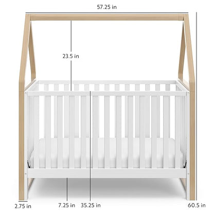 Storkcraft Orchard 5-in-1 Convertible Crib (White with Driftwood) – GREENGUARD Gold Certified, Canopy Style Baby Crib, Converts from Crib to Toddler Bed, Daybed and Full-Size Bed
