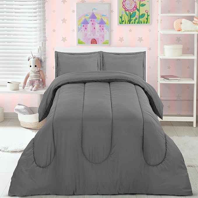 Utopia Bedding All Season Grey Comforter Set with 2 Pillow Cases, 3 Piece Soft Brushed Microfiber Kids Bedding Set for Boys/Girls, Machine Washable (Twin, Pack of 6)