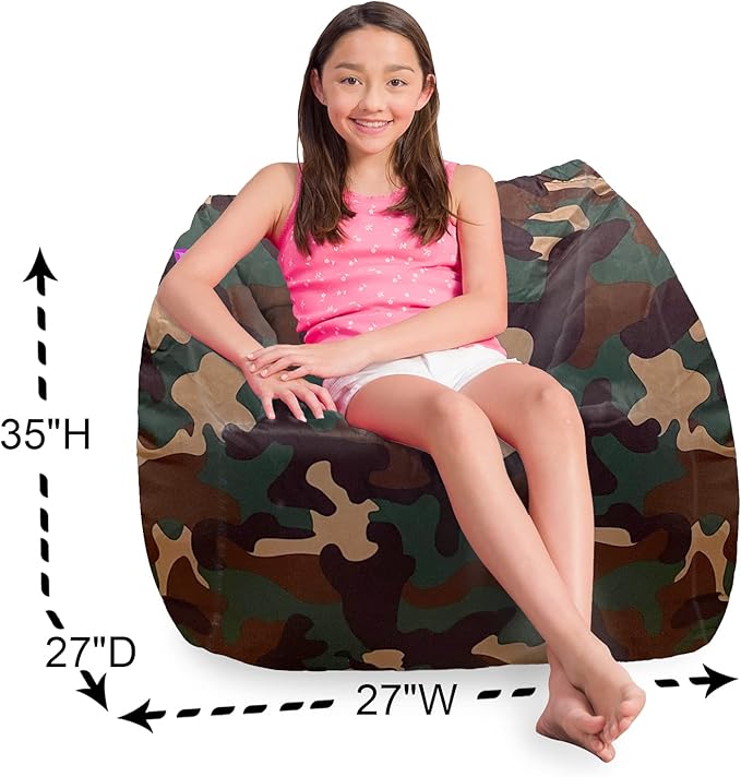 Posh Creations Structured Comfy Bean Bag Chair for Gaming, Reading and Watching TV, Coronado Chair, Nylon - Camo Green