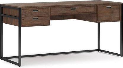 SIMPLIHOME Richmond SOLID WOOD 60 inch Wide Home Office Desk, Writing Table, Workstation, Study Table Furniture in Rustic Natural Aged Brown