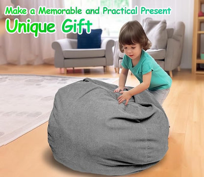 Stuffed Animal Storage Bean Bag Chair Cover (No Filler) Organizing Children's Plush Toys for Kids and Adults Keep your Memory Foam More Organized Gray