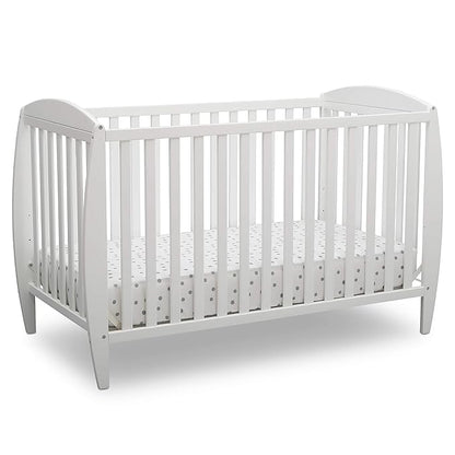 Delta Children Taylor 4-in-1 Convertible Baby Crib, Easy to Assemble, Sustainable New Zealand Wood, JPMA Certified, White