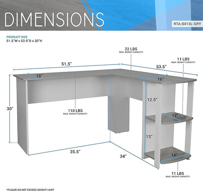 NicBex Laik-DW-00037-DX Desks, 53.5" W x 51.5" D x 29.75" H, White+Gray