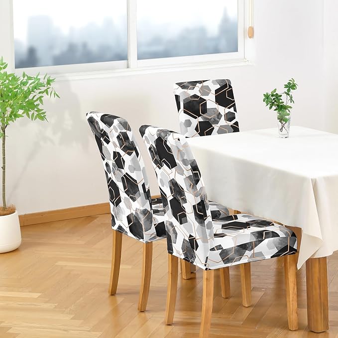 Gibelle Dining Room Chair Covers Set of 4, Soft Stretch Kitchen Chair Covers Slipcover Protector, Removable Washable Geometric Parson Chair Covers 4 Pack, Black