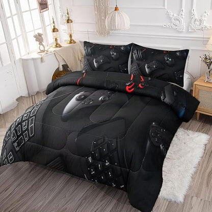 Gamer Comforter Set for Boys Teen Kids Full Size Gaming Comforter Soft Microfiber Gampad Quilt and Pillowcase Video Game Bedding Sets Room Decor (Color 1,Full)