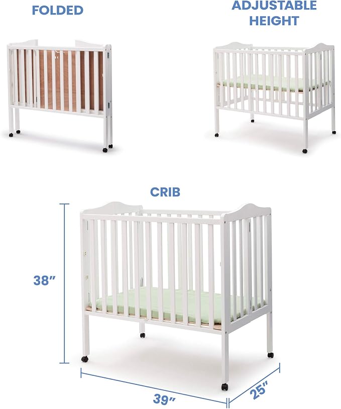Delta Children Folding Portable Mini Baby Crib with 1.5-inch Mattress - Greenguard Gold Certified, White