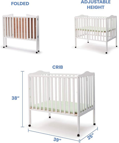 Delta Children Folding Portable Mini Baby Crib with 1.5-inch Mattress - Greenguard Gold Certified, White
