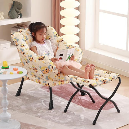 Welnow Toddler Kids Lazy Chair with Ottoman, Glow in The Dark Accent Comfy Lounge Children Armchair Couch with Removable Cover, Detachable Reading Chair with Footrest for Boy or Girl, Bees