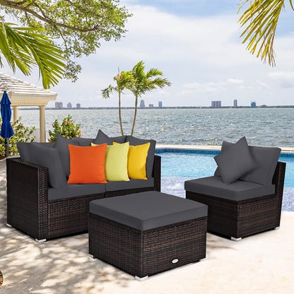 ClawsCover 9Pack Outdoor Seat and Back Cushions Replacement Covers Fit for 5 Pieces 4-Seater Wicker Rattan Patio Conversation Set Sectional Couch Furniture,Dark Gray-Include Covers Only (Large)