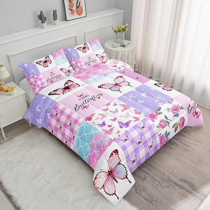 Datura home Kids Comforter Set Mermaid Scale Butterfly Printed Pattern Bedding Set with 1 Comforter and 2 Pillowcases for Girls Boys Bedroom All Season(Mermaid1 Twin)