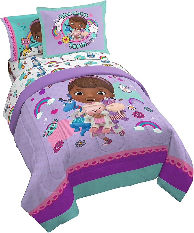 Jay Franco Disney Junior Doc McStuffins Hospital 5 Piece Twin Bed Set - includes Reversible Comforter & Sheet Set - Super Soft Fade Resistant Microfiber (Official Disney Junior Product)
