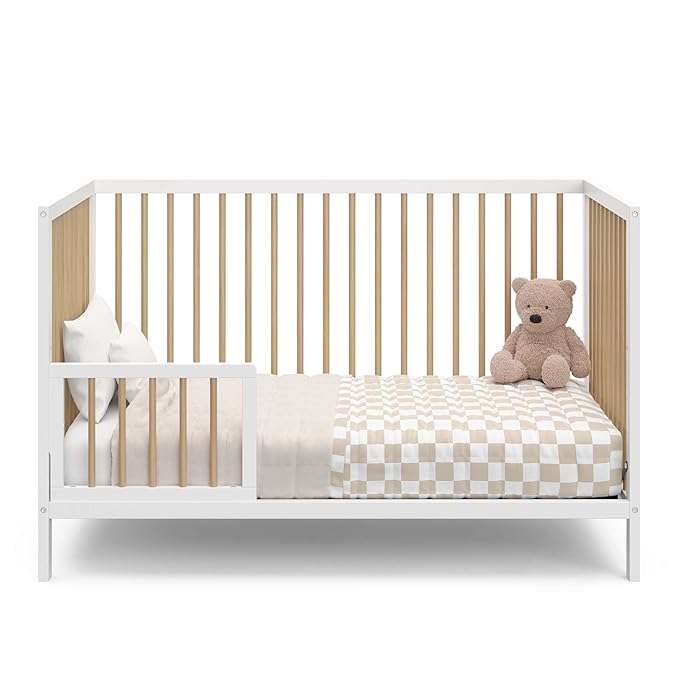 Graco Teddi 5-in-1 Convertible Crib (White with Driftwood) – GREENGUARD Gold Certified, Converts to Daybed, Toddler & Twin Bed with Headboard and Footboard, Adjustable Mattress Height