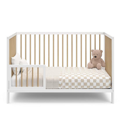 Graco Teddi 5-in-1 Convertible Crib (White with Driftwood) – GREENGUARD Gold Certified, Converts to Daybed, Toddler & Twin Bed with Headboard and Footboard, Adjustable Mattress Height