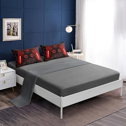 5 Pieces Bed in a Bag for Boys Bedding Sets Twin Size,Gamer Comforter Sets for Boys Kids, Gaming Comforter Set for Boys Room Decor with Flat Sheet,Fitted Sheet,Pillowcase,Cushion Cover