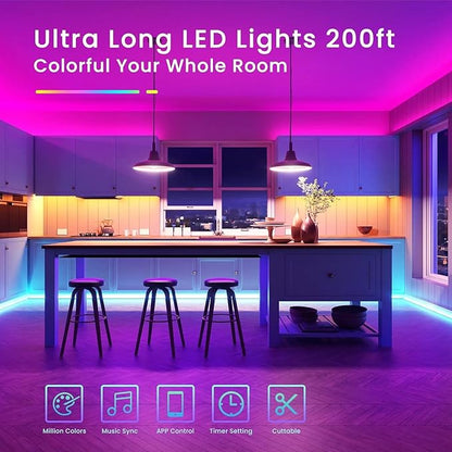TJOY 200ft Bluetooth LED Strip Lights, Long Strip Lighting Music Sync, RGB Color Changing LED Lights for Bedroom with Remote,Smart Phone APP Control, Ceiling Living Room Decor (APP+Remote+Mic/2 Roll)