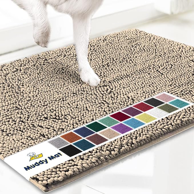 Muddy Mat® Shown on TV – Super Absorbent Microfiber Dog Door Mat for Muddy Paws, Non-Slip Washable Pet Rug, Quick Dry Chenille Entryway Carpet, Machine Washable Indoor Outdoor mat, Beige 30"x19"