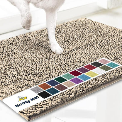 Muddy Mat® Shown on TV – Super Absorbent Microfiber Dog Door Mat for Muddy Paws, Non-Slip Washable Pet Rug, Quick Dry Chenille Entryway Carpet, Machine Washable Indoor Outdoor mat, Beige 30"x19"
