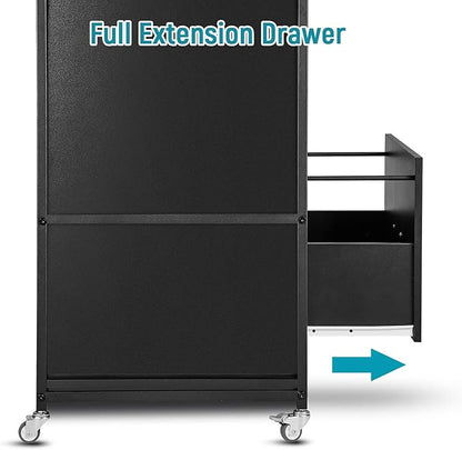 Lateral File Cabinet, 2 Drawer Mobile Filing Cabinet with Outlet, Open Storage Side Shelves, Locking Drawer Fits A4/Letter/Legal Size File Cabinets for Home Office, Black