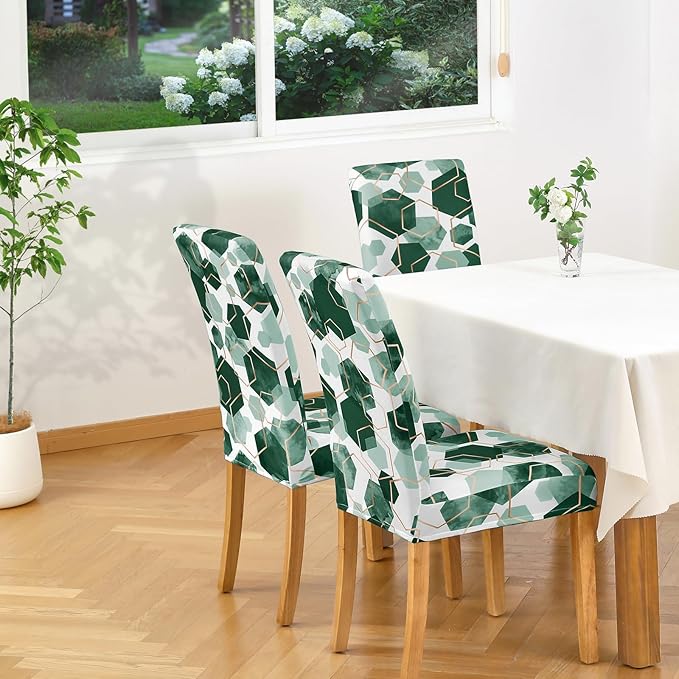 Gibelle Dining Room Chair Covers Set of 4, Soft Stretch Kitchen Chair Covers Slipcover Protector, Removable Washable Geometric Parson Chair Covers 4 Pack, Hunter Green