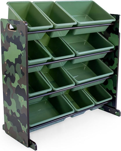 Humble Crew, Army Green Camo Hunter Toy Organizer with 12 Plastic Storage Bins