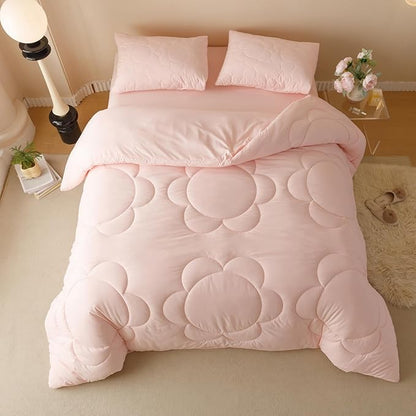 Pink Flower Comforter Queen Pink Sunflower Print Bed Queen Comforter Set 3 Pieces Dark Pink Floral Comforter Set for Women Girls Bedroom Decor All Season Hotel Quality Comforter Set