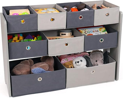 Humble Crew Kids Toy Organizer with 9 Storage Fabric Bins, Grey