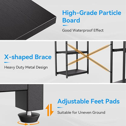 63-Inch Home Office Desk with Storage Shelves, Gaming Computer Desk with Monitor Stand and Printer Shelf for Study, Writing, PC Work