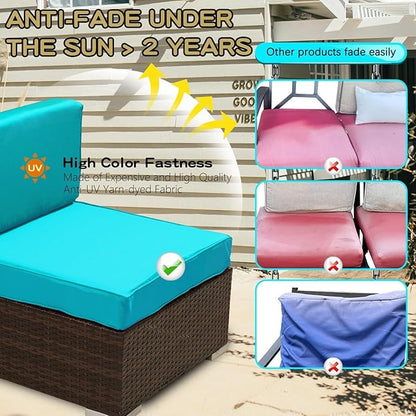 ClawsCover 12 Pack Outdoor Seat and Back Cushions Replacement Covers Fit for 6Pieces 5-Seater Wicker Rattan Patio Furniture Conversation Set Sectional Couch Chairs,Turquoise-Include Cover Only