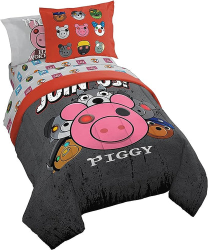 Jay Franco Piggy Join US 5 Piece Twin Size Bed Set - includes Comforter & Sheet Set - Super Soft Fade Resistant Polyester (Official Piggy Product)