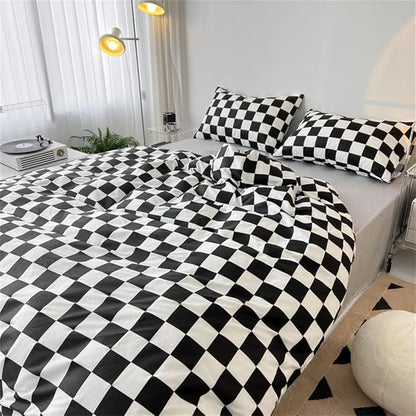 Wellboo Black White Plaid Comforter Sets Twin Women Men Black and White Checkerboard Grid Bedding Comforters Cotton Boys Girls Modern Black Checkered Geometric Quilts Luxury Abstract White Bedding