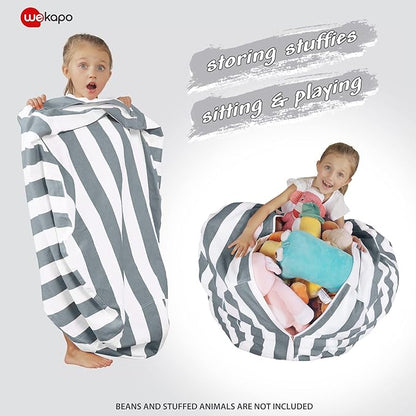 Wekapo Stuffed Animal Storage Bean Bag Chair Cover for Kids | Stuffable Zipper Beanbag for Organizing Children Plush Toys Large Premium Cotton Canvas (Gray, XX-Large)