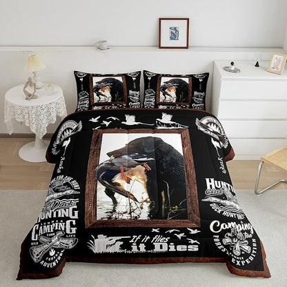 Feelyou Duck Hunting Comforter Hunting and Fishing Bedding Set for Kids Boys Girls Dog Hunter Comforter Set Wild Animal Inner Fill Duvet Set 1 Comforter Set with 2 Pillowcases Queen Size