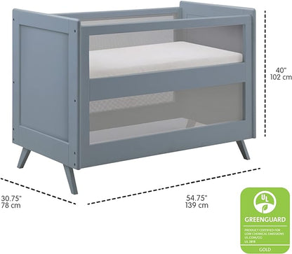 BreathableBaby Breathable Mesh 3-in-1 Convertible Crib (Toddler Bed Kit Sold Separately) — Steel Gray — Two Adjustable Mattress Heights — Greenguard Gold Certified