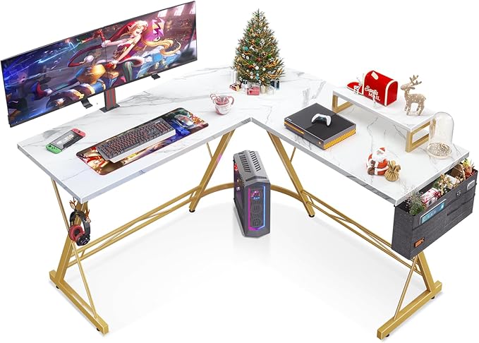 Casaottima L Shaped Gaming Desk, Home Office Desk with Round Corner, Computer Desk with Large Monitor Stand Desk Workstation