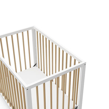 Graco Teddi 4-in-1 Convertible Mini Crib with Bonus Water-Resistant Mattress (White with Driftwood) – GREENGUARD Gold Certified, 2.75-Inch Mattress Included, Convenient Size, Easy 30-Minute Assembly
