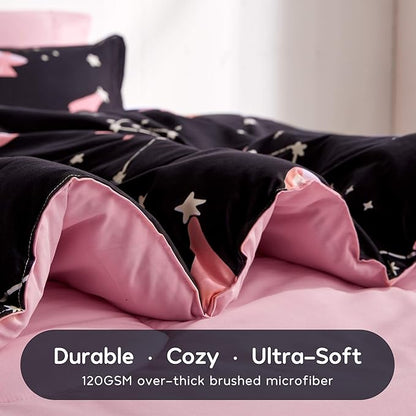 SLEEP ZONE Kids Bedding Comforter Set Full/Queen Size - Super Soft & Cute Printed 3-Piece Comforter Set All Seasons for Boys, Girls, Fade Resistant, Machine Washable, Pink Galaxy