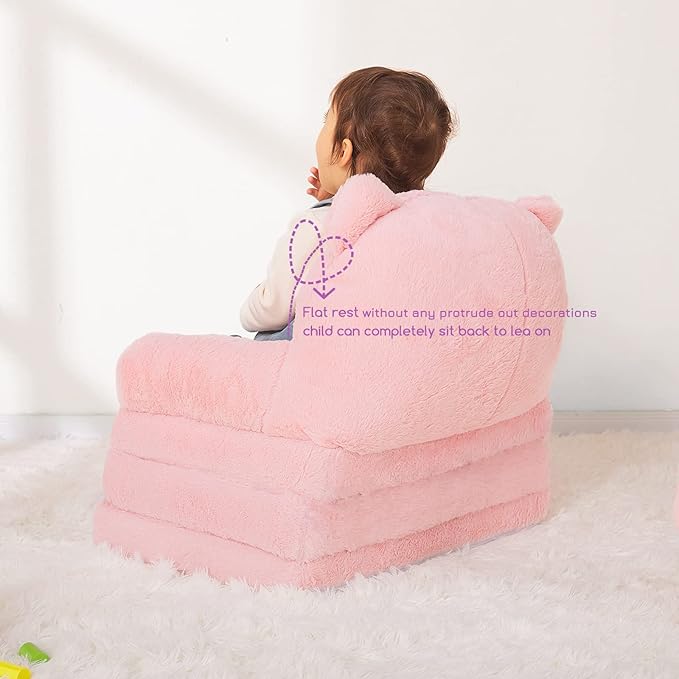 Toddler Chair Comfy, Kids Couch Fold Out, Soft Baby Chairs,kids lounge chair for Play,Gift for 0-3 Years,Pink Kitty