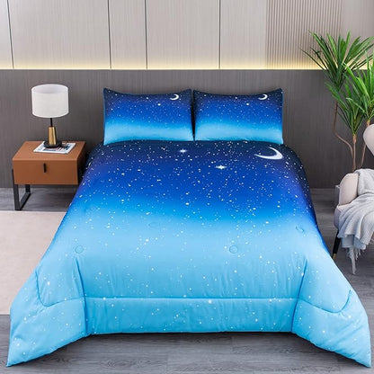 NINENINE Blue Galaxy Comforter Set Queen Size for Teen Kids Girls,Space Bedding Sets Printed with 1 Comforter 2Pillowcases
