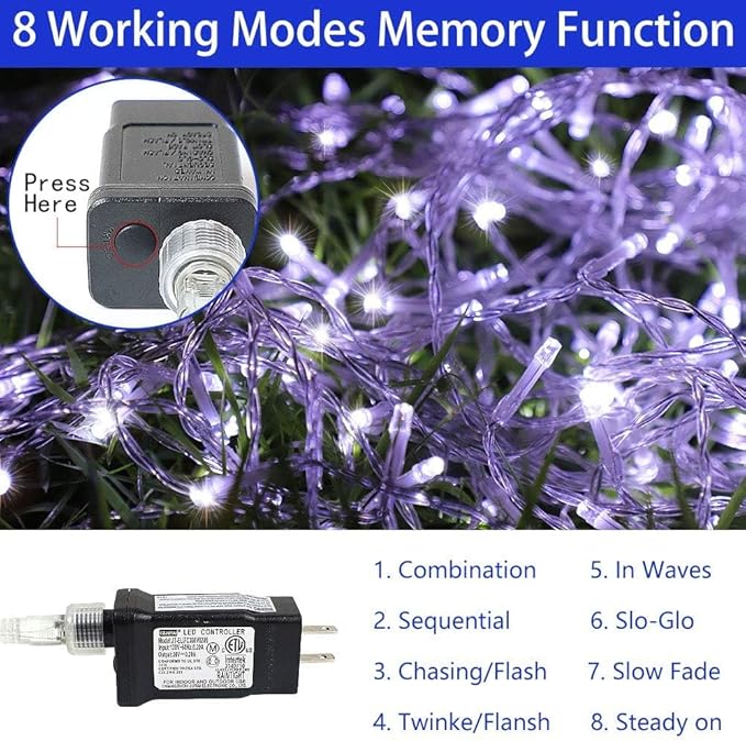 PUHONG Christmas Decoration Star Lights Outdoor,320 LED 16.4Ft Christmas String Lights[8 Modes & Waterproof] for Halloween Xmas New Year Holiday(Iron) (White)