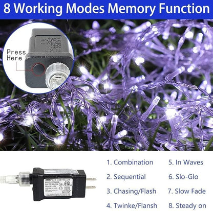 PUHONG Christmas Decoration Star Lights Outdoor,320 LED 16.4Ft Christmas String Lights[8 Modes & Waterproof] for Halloween Xmas New Year Holiday(Iron) (White)